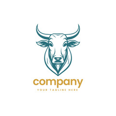 buffalo cow cart bull cattle head dairy farm pet logo illustration icon flat t shirt design 