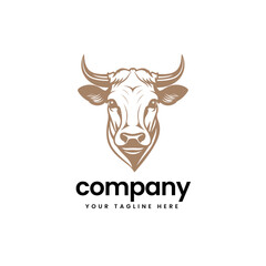 head of buffalo cow cart bull cattle dairy farm pet logo illustration icon flat t shirt design 
