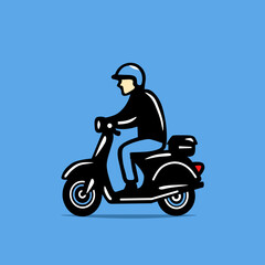 logo design illustration of a delivery courier on a motorbike