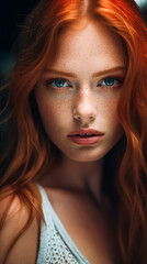 Fototapeta premium Graceful Woman with Freckles. Freckled Beauty