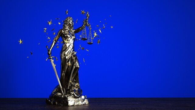 EU Law Concept - Lady Justice Statue Golden Stars