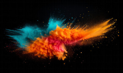 Vibrant Spectrum Eruption: Energetic Color Dust Cloud on Dark Backdrop
