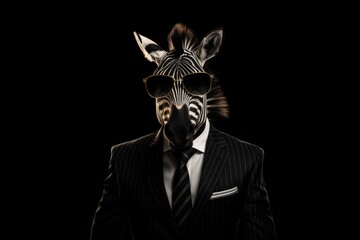 Zebra In Suit And Sunglasses Black Banner Background