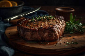 Obraz na płótnie Canvas Juicy grilled steak. Barbecue. AI generated