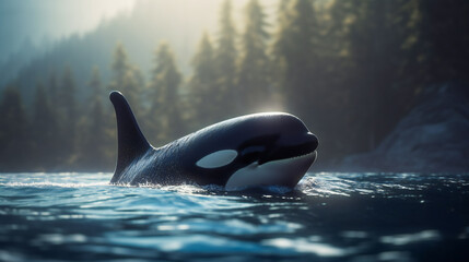 Fototapeta premium Killer whale swimming. Ai Generated