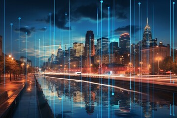 A night in Philly Skyline, real estate, and financial hologram