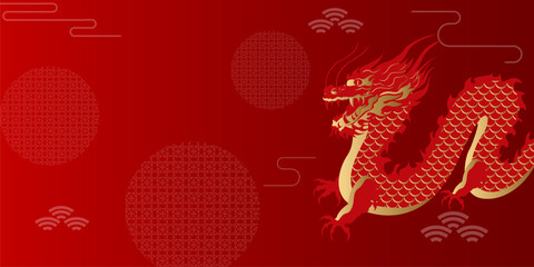 Happy Chinese New Year 2024 of Chinese Dragon Zodiac with elegant red background.