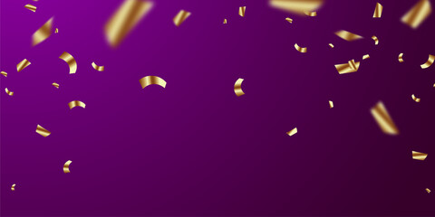 Obraz na płótnie Canvas Golden confetti and zigzag ribbon falling from above streamer, tinsel vector