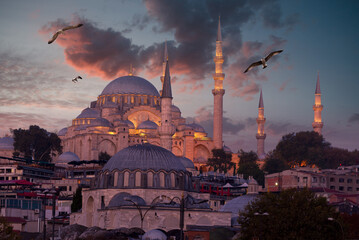 View to new Mosque, Yeni Cami in Istanbul, Turkey.