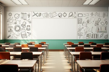 Empty middle school classroom anticipates the arrival of eager students