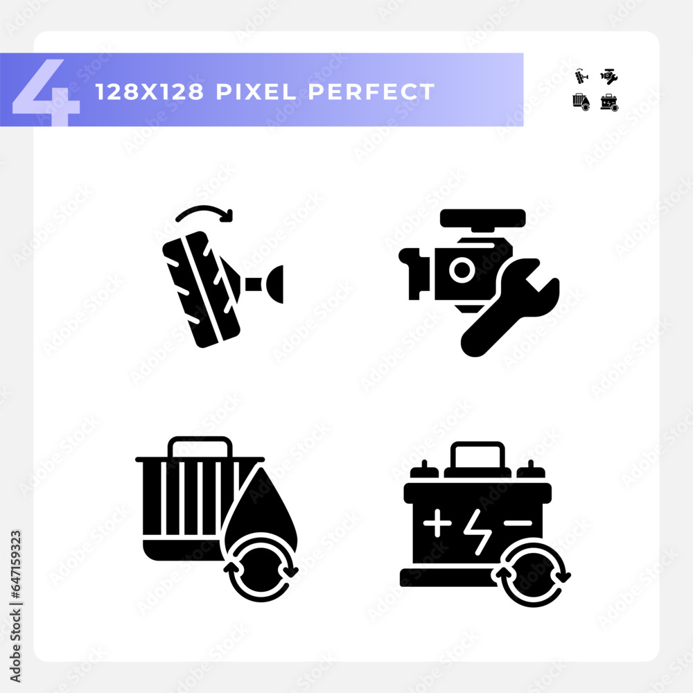 Wall mural Pixel perfect glyph style icons set of car repair and service, simple silhouette illustration.