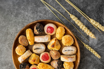 Panellets. Traditional Catalan sweet that is eaten in autumn. For halloween. Coconut, pine nuts, chocolate, cherry, quince, coffee, almond