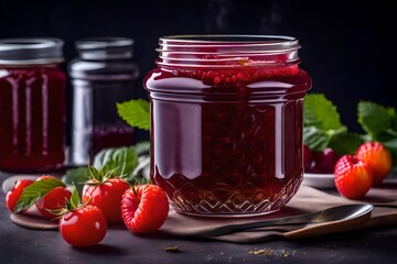 Fototapeta na wymiar raspberry jam in glass jar