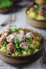 Swedish meatballs with mashed potato side dish - typical dish of Swedish cuisine