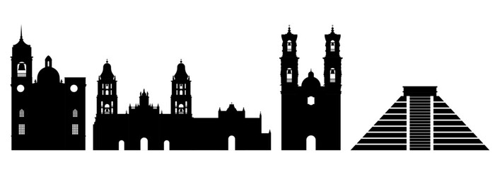 Silhouette of Mexico landmarks, vector illustration.