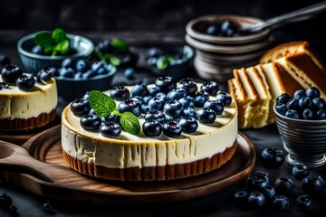 cheesecake topped with blue berries