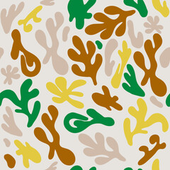 Abstract shape seamless pattern illustration. Modern art print background of curvy shapes.Fashion fabric, liquid texture design