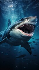 Naklejka premium Great white shark photorealistic close-up