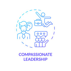 2D gradient icon compassionate leadership concept, isolated vector, mindful entrepreneurship thin line illustration.