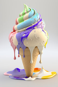 Image unreal engine colorful ice cream on a white background