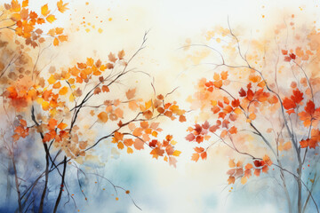 Watercolor Autumn leaves abstract background, Colorful foliage in park
