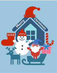 Vector icon about Christmas, house, snowman, Santa Claus, christmas tree