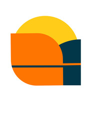 Logo, emblem three colors looks like a setting sun and a spike of wheat
