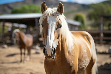 close up A horse in ranch