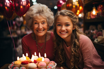 Obraz na płótnie Canvas Grandmother and granddaughter celebrate together