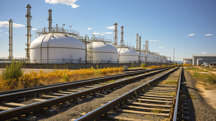 Fototapeta na wymiar Oil tanks in the factory near the railway
