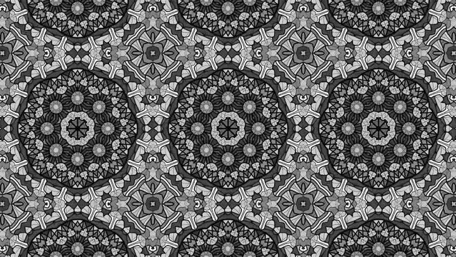 Animazione di mandala in bianco e nero con effetto caleidoscopio
