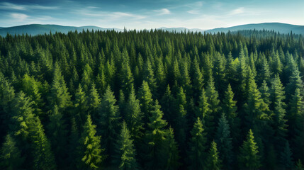 Fototapeta premium Green Pine forest. Bird's Eye View.