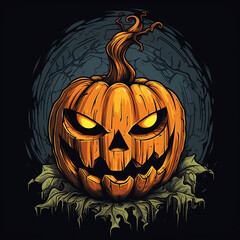 Jack o lantern cartoon on dark background