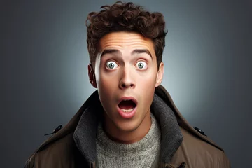 Foto op Plexiglas young man expressing surprise and shock emotion with his mouth open and wide open eyes. isolated on color background © AI_images