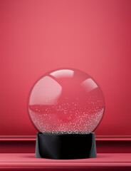 Abstract 3D Vector minimal scene for mockup product display. Cosmetic product background for sale event concept. Glass snow globe ball showcase on red display studio background. Vector EPS10