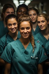 Fototapeta premium Nurse participating in a medical team huddle before a busy shift, Generative AI