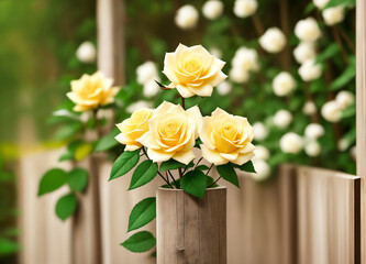 yellow roses by the fence, hedges