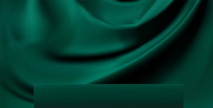 Abstract 3D Vector minimal scene for mockup product display. Cosmetic product background for sale event concept. Stage showcase on green velvet curtain background. Vector EPS10