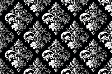 Wallpaper in the style of Baroque. Seamless vector background. White and black floral ornament. Graphic pattern for fabric, wallpaper, packaging. Ornate Damask flower ornament