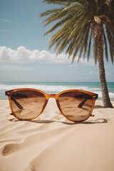 Fototapeta na wymiar Shades of Serenity Sun-kissed Beach Vibes Through the Lens of Sunglasses. Image created using artificial intelligence.