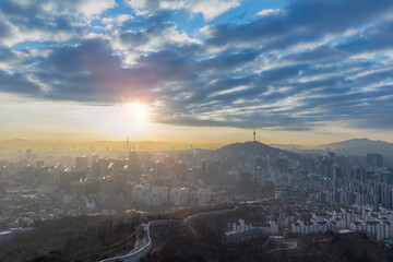 Sunrise Seoul City and Seoul Tower South Korea