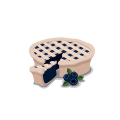 Pie and its piece with blackberry on a white background in a minimalist style