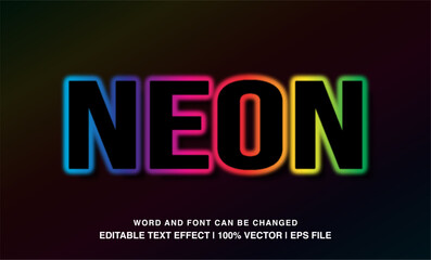 Neon editable text effect template, rainbow color neon light typeface, premium vector