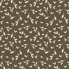 Olive branch modern ornament. Pattern with a sprig of greenery. Hand drawn eucalyptus, laurel twig. Abstract plant motif