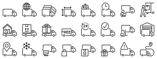 Line icons about delivery truck. Line icon on transparent background with editable stroke.