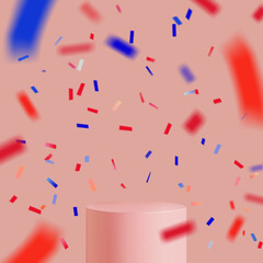 Abstract 3D Vector minimal scene for mockup product display. Food and beverage product background for sale event concept. Stage showcase with confetti on pink display studio background. Vector EPS10