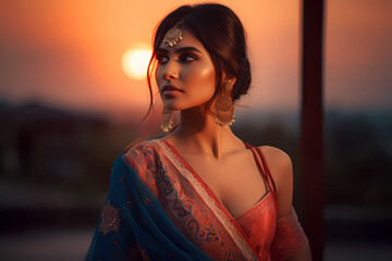 Portrait of a beautiful Indian model during sunset