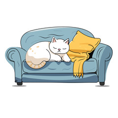 Cute Cat Sleeping on Sofa vector illustration.cat Png. kitten vector .Flat 2d vector. Colorful illustration of cat Sleeping for web element,banner,wall art,cover.