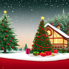 A christmas tree with presents under it and a star on the top