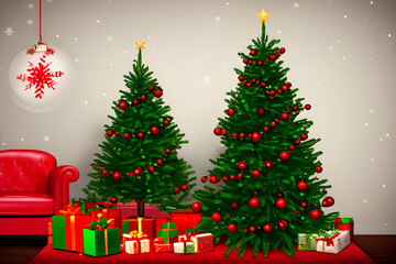 Obraz premium A christmas tree with presents under it and a star on the top